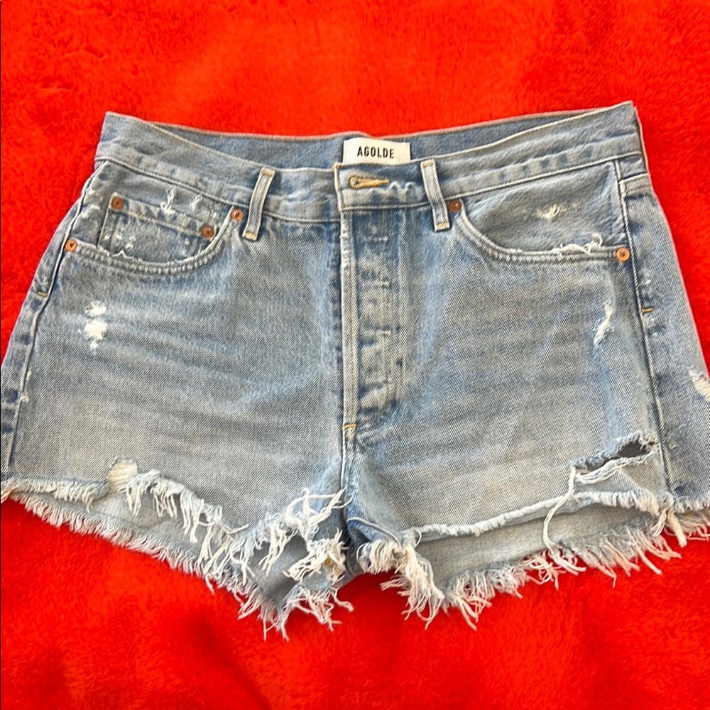AGOLDE Women's Distressed Denim Shorts - Blue